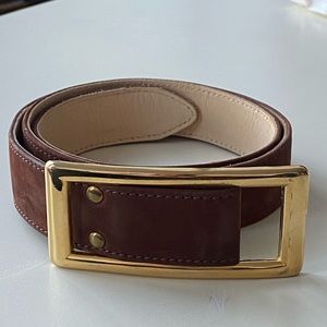 Brown Suede Ports Belt with Gold Hardware